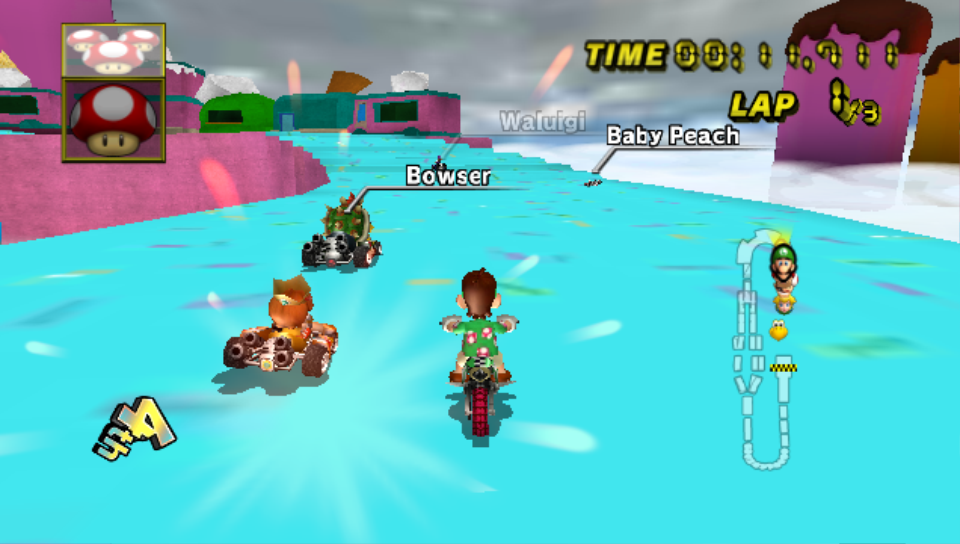 Racing on a custom track with name tags