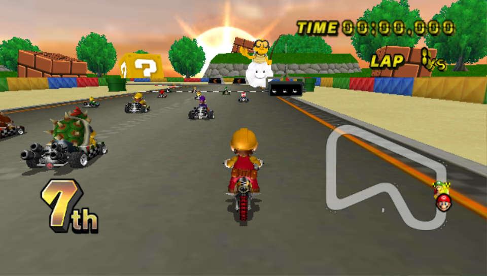 A Retro Rewind character skin on a retro track